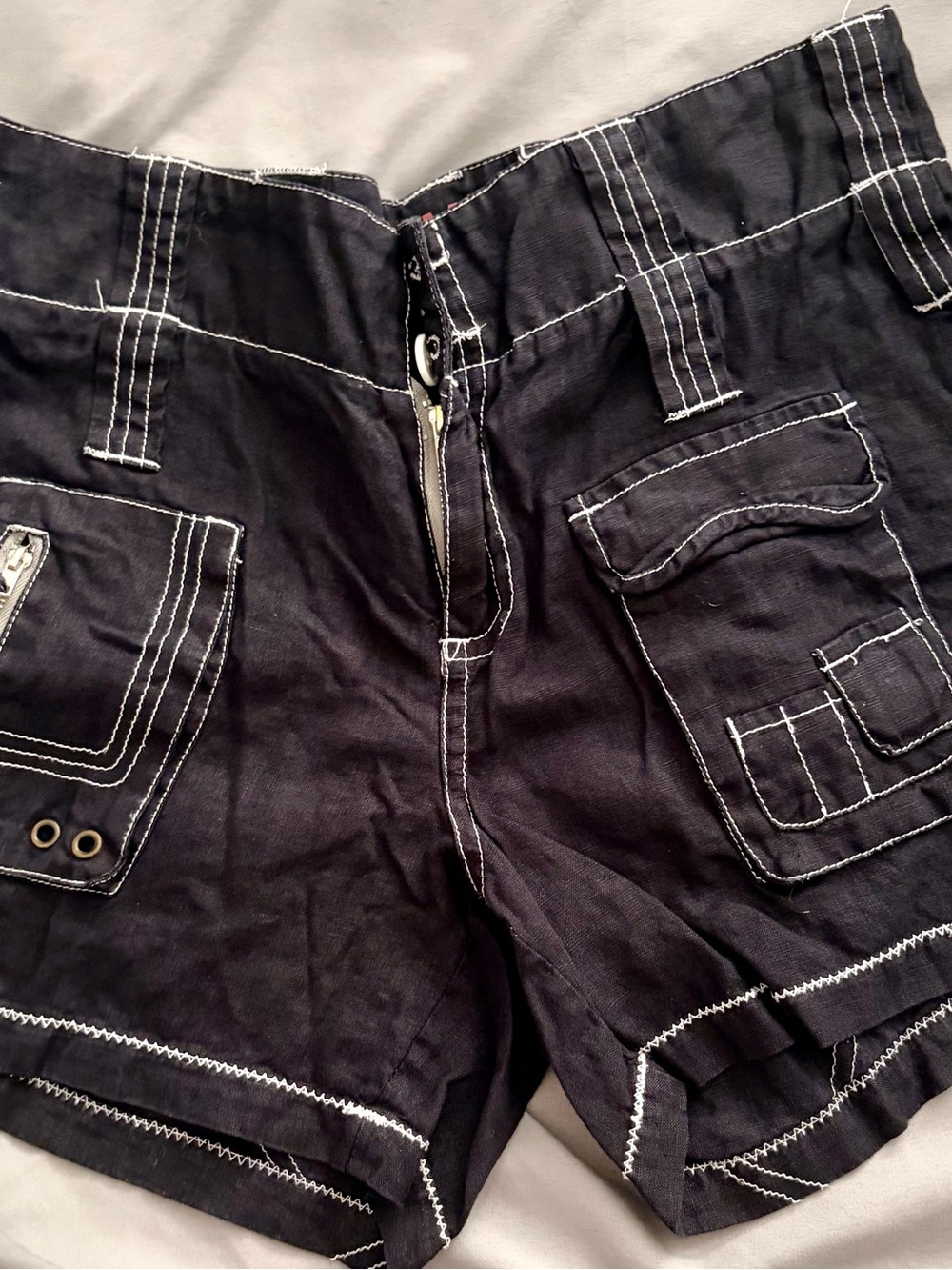 Johnny Was Black Cargo Shorts with White Stitching
